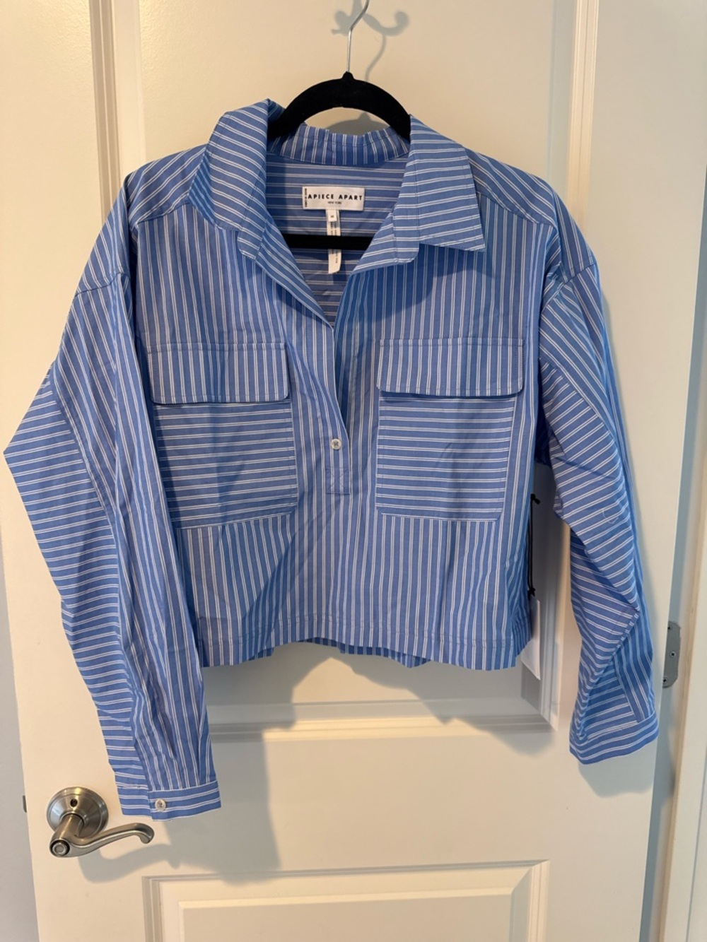 NWT Apiece Apart Cropped Kava Blue & White Striped Top | M - Picture 5 of 8